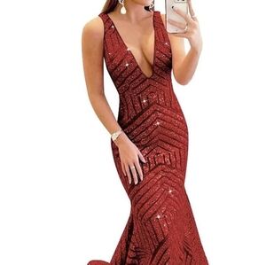 Red mermaid sexy evening gown long dress